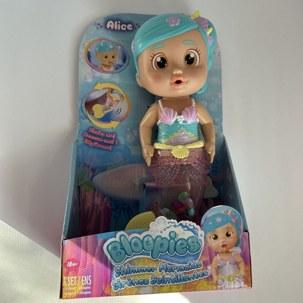 Bloopies Shimmer Mermaids Alice Doll Water Squirt Toy Mermaid Tail 11"